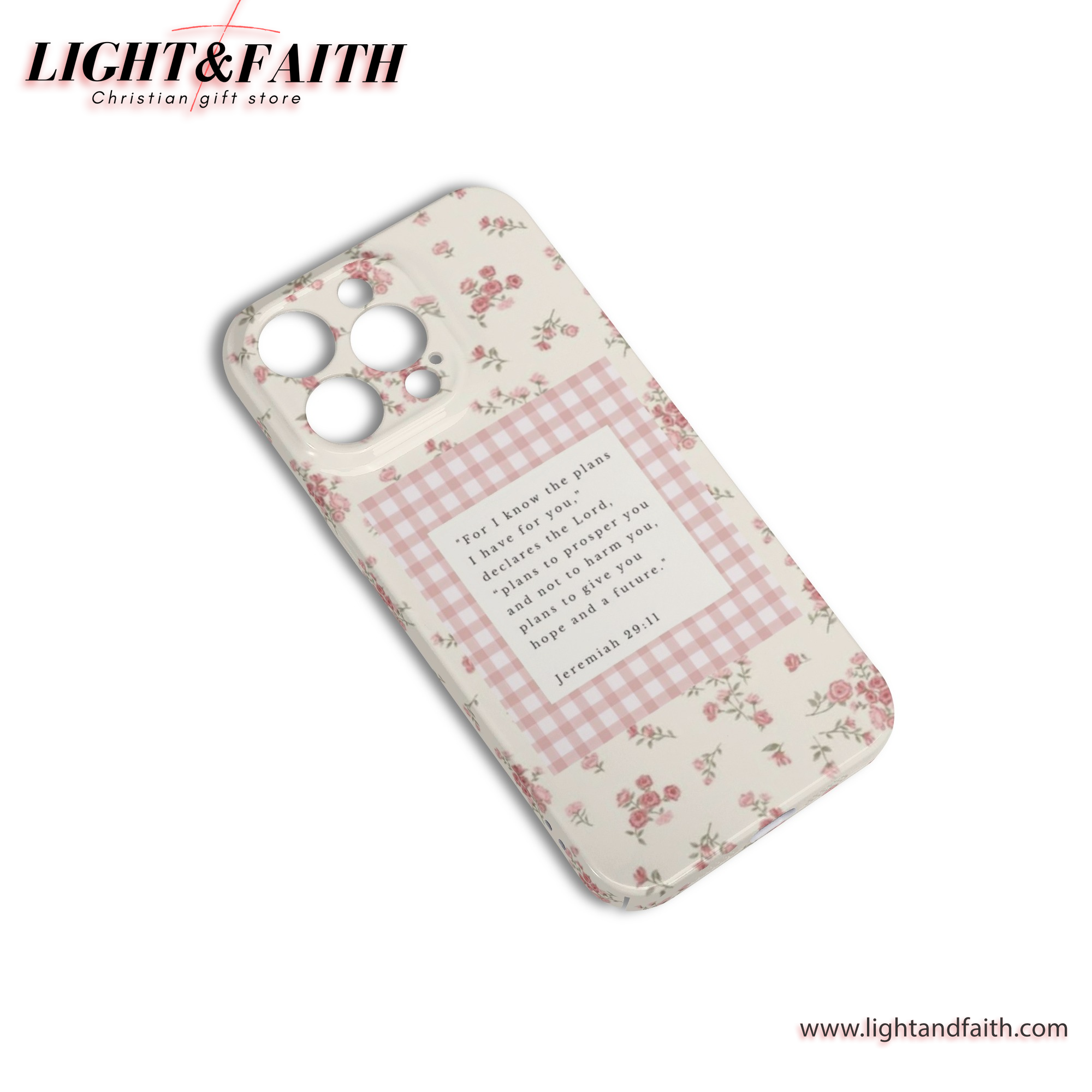 Christian Girl Phone Case – Jeremiah 29:11 Scripture with Floral & Pink Gingham Design, Christian Phone Case, Bible Verse Phone Case, Religious Gift, PCLAF61